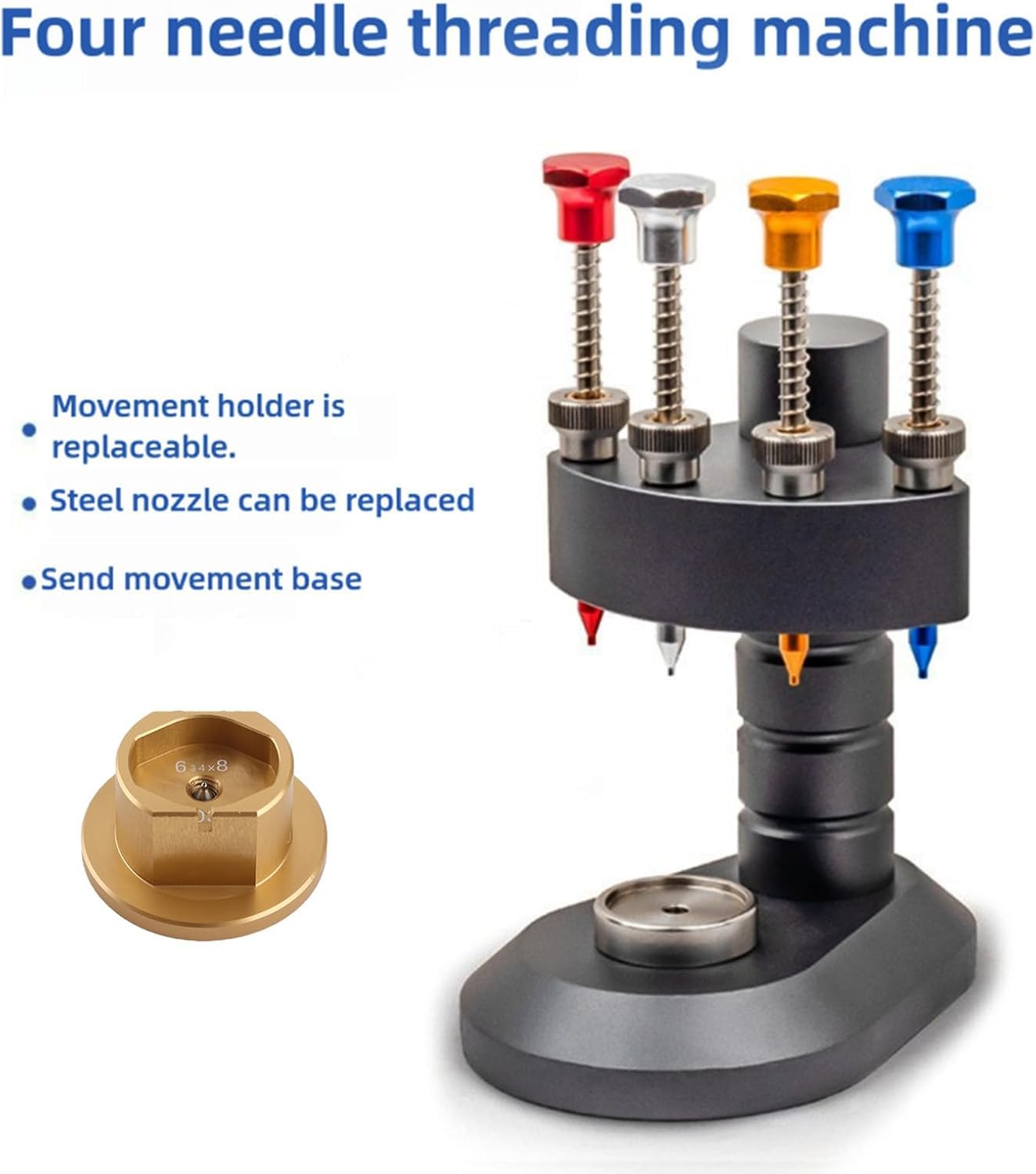 Juego de herramientas de ajuste de mano de reloj, kit de prensatelas de aluminio de 4 pines para relojeros con puntas de aguja de precisión para una reparación precisa del reloj