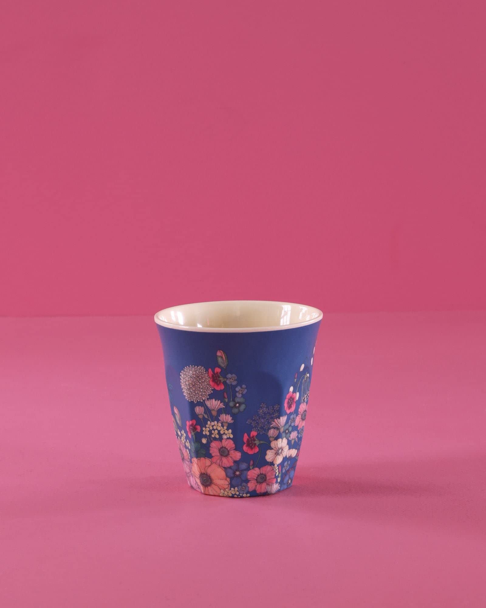 Rice Melamine Cup Medium 9 cm with Flower Collage Pattern