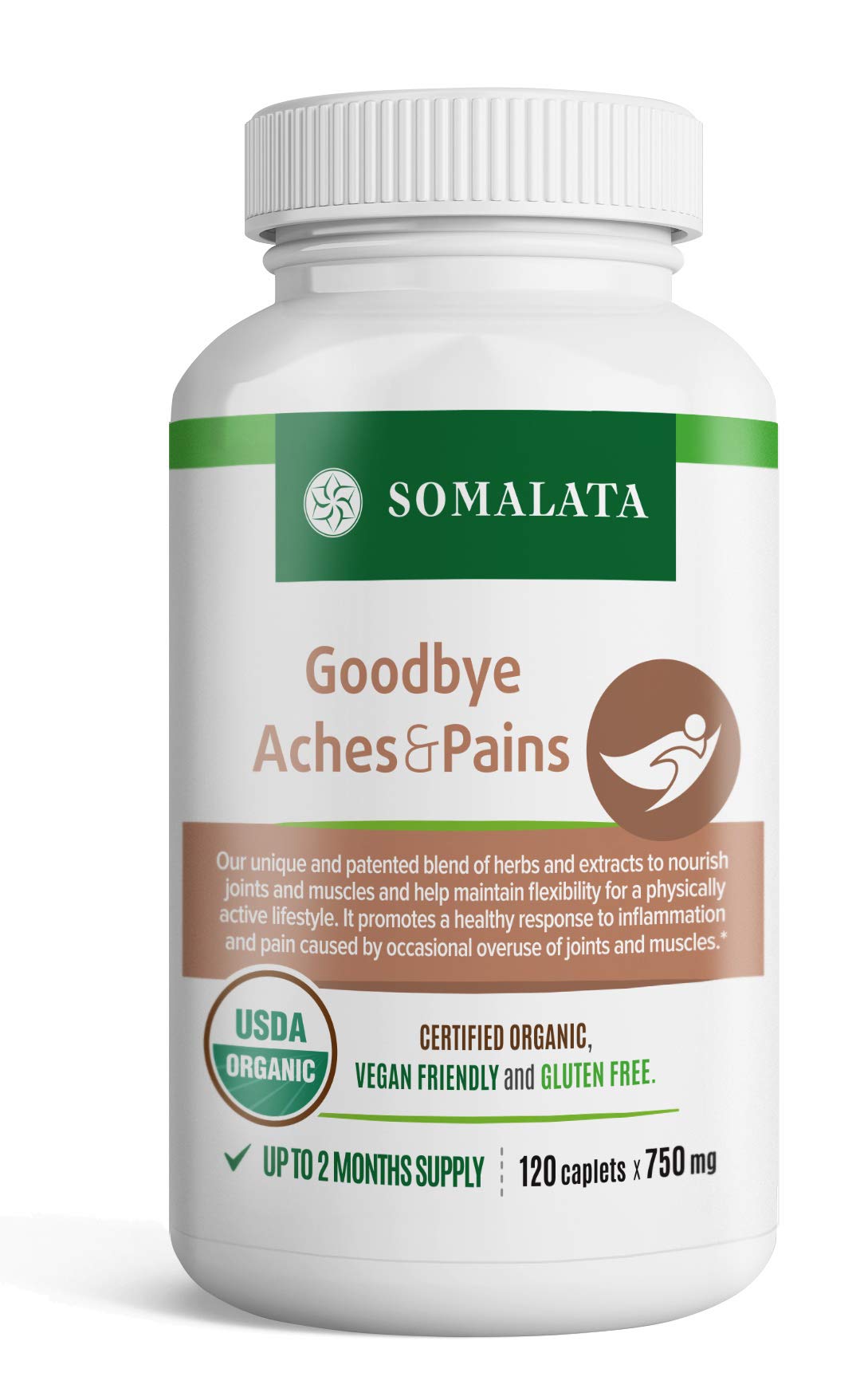 Goodbye Aches & Pains – Natural Anti-inflammatory for Joints and Muscles – Organic - 120 caplets - 750 mg