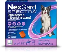 NexGard Spectra Antipulgas e Carrapatos e Vermífugo para Cães de 15,1 a 30kg - 1 tablete
