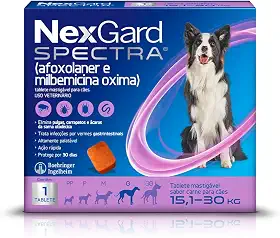 NexGard Spectra Antipulgas e Carrapatos e Vermífugo para Cães de 15,1 a 30kg - 1 tablete