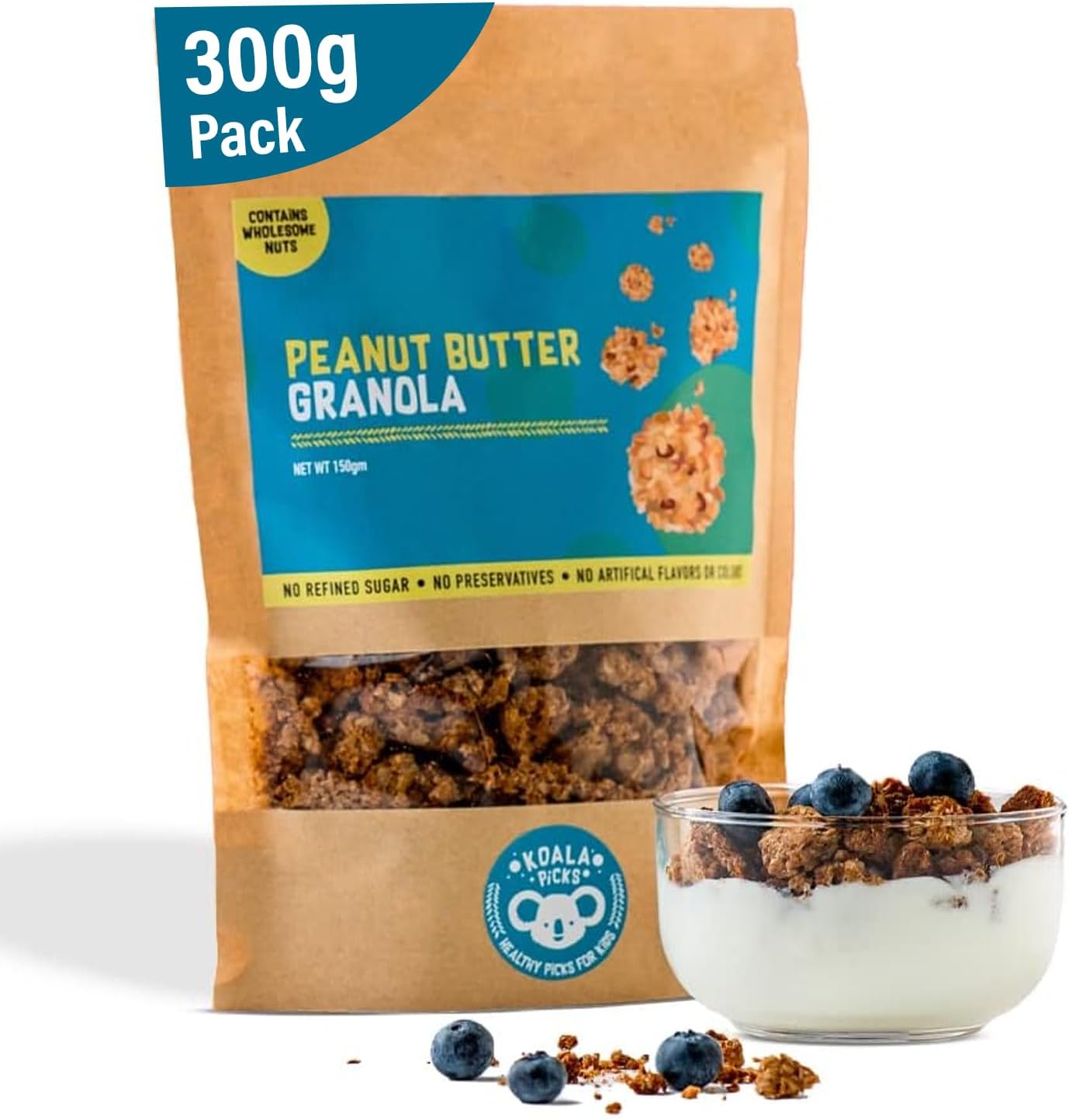 Koala Picks Peanut Granola - 300g, Nutritious Breakfast Cereal, No Refined Sugar, No Preservatives, No Artificial Flavors, Healthy & Tasty Snack Option