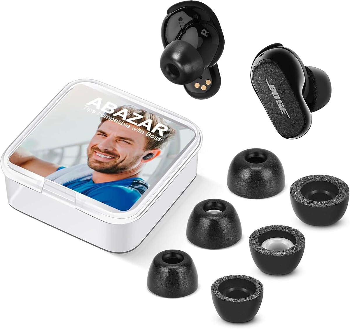Memory Foam Tips for Bose QuietComfort Earbuds II & Ultra Earbuds - Anti-Slip, Pain-Free Replacement, Noise-Reducing, Fit in Charging Case, 3 Pairs (S/M/L)