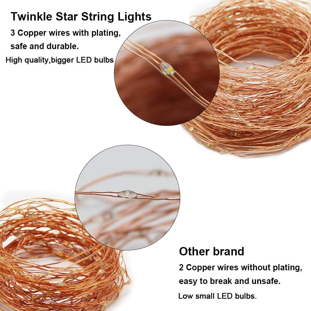 Twinkle Star 300LED 99FT Copper Wire String Lights Battery Operated 8 Modes Fairy Lights with Remote Waterproof Fairy String Lights for Outdoor Christmas Lights Wedding Party Decoration Warm White - Image 5