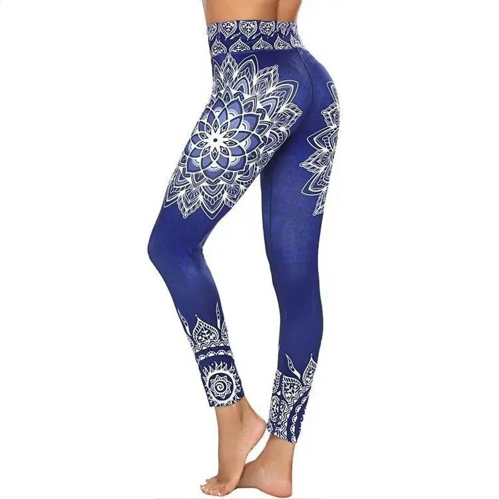 Legginsy dla kobiet Wielka Brytania nowe drukowane wysoka talia wysoka rozciągliwość sporty bieganie fitness wypoczynek spodnie do dołu - ciemnoniebieskie-S