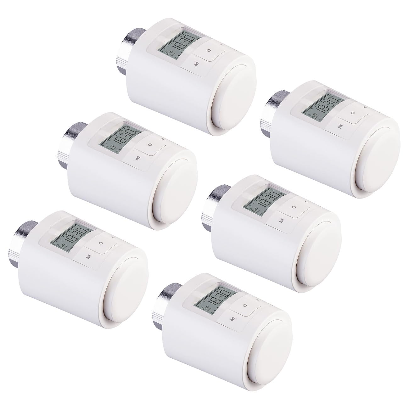 revolt Thermostatventil: 6er-Set Programmierbares Universal-Heizkörper-Thermostat, Display (Heizkörper Thermostat elektronisch, Adapter, Heizung)