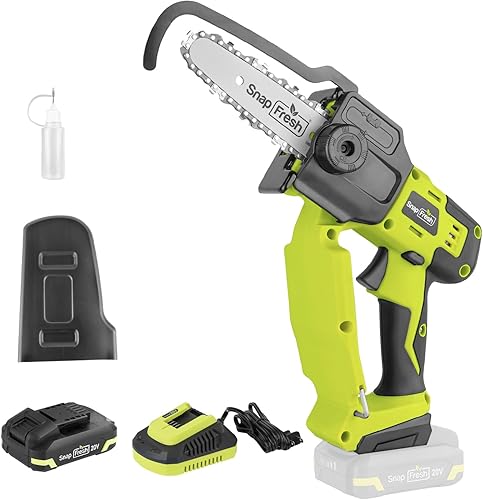 SnapFresh Mini motosierra inalámbrica, portátil de 5 pulgadas, motosierra eléctrica portátil, motosierra de mano con batería de 2.0 ah y cargador