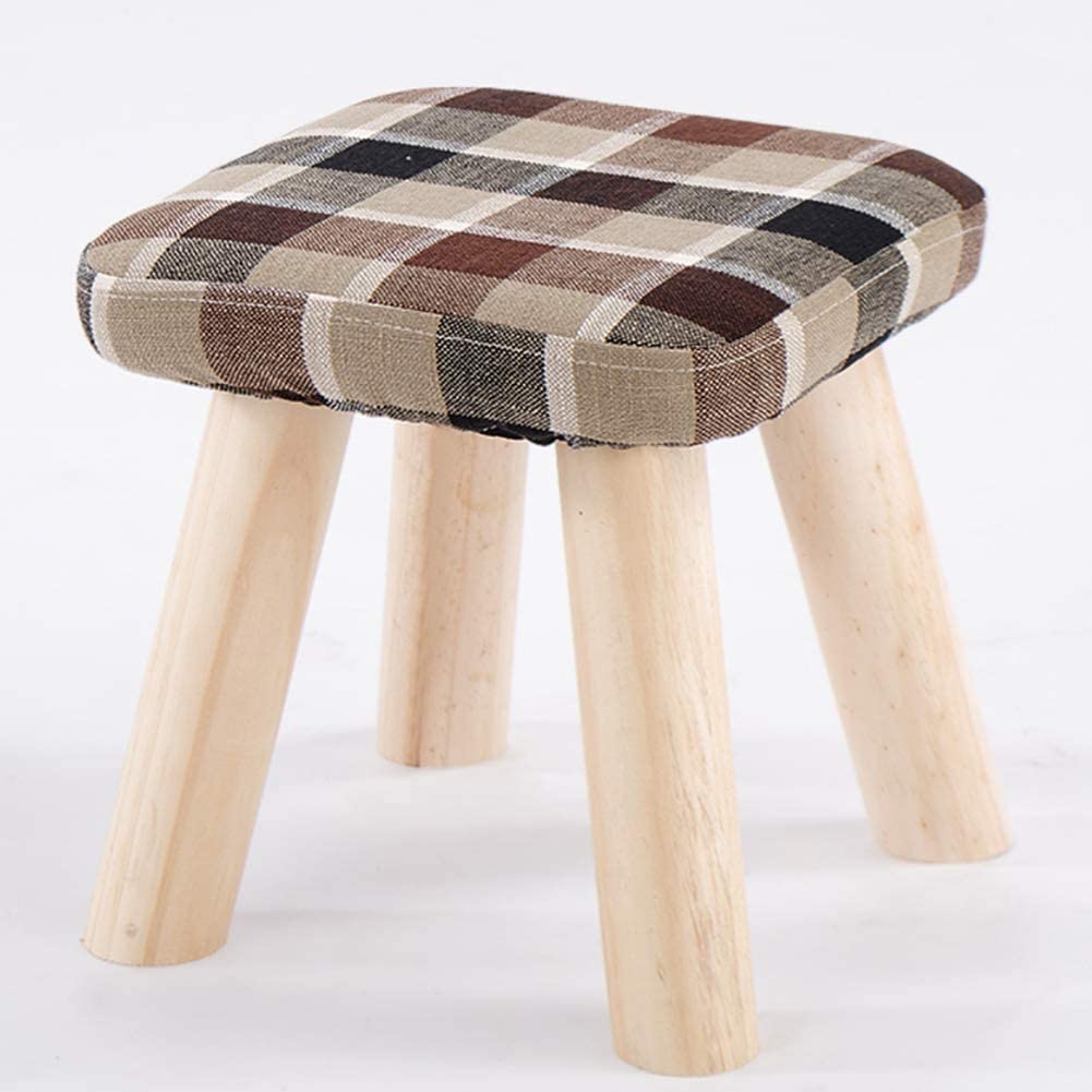 Pouf tabouret rembourré rond LUNEZY avec pieds stables en bois
