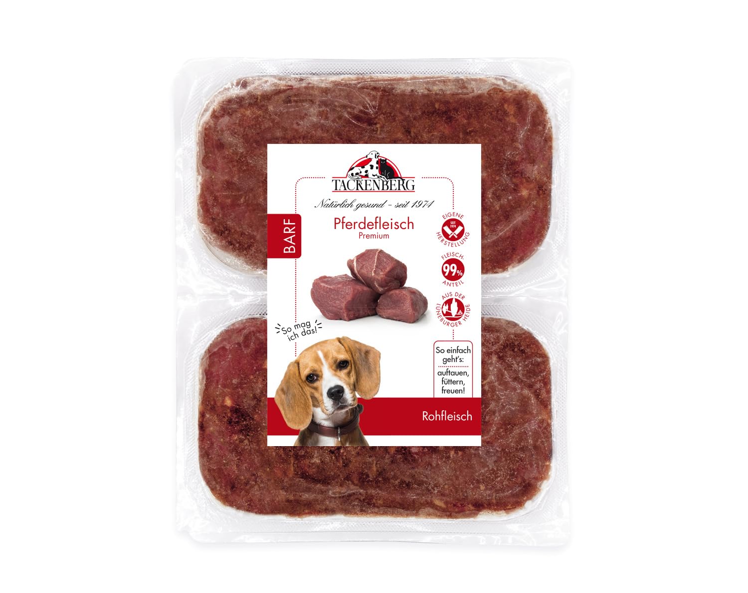 TACKENBERG Barf Pferdefleisch für Hunde - 14 x 500 g - leckeres Frostfleisch als Hundefutter in Premiumqualität - geeignetes Gefrierfutter für deinen Vierbeiner - ohne Zusatzstoffe