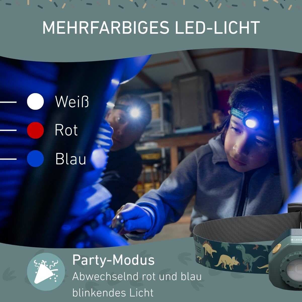 Ledlenser KIDLED4R Kinder-Stirnlampe Wiederaufladbar | 3 LED-Farben und Blinkmodus, Leichtgewicht 25 g, inkl. Taschenclip… – Ansicht 2