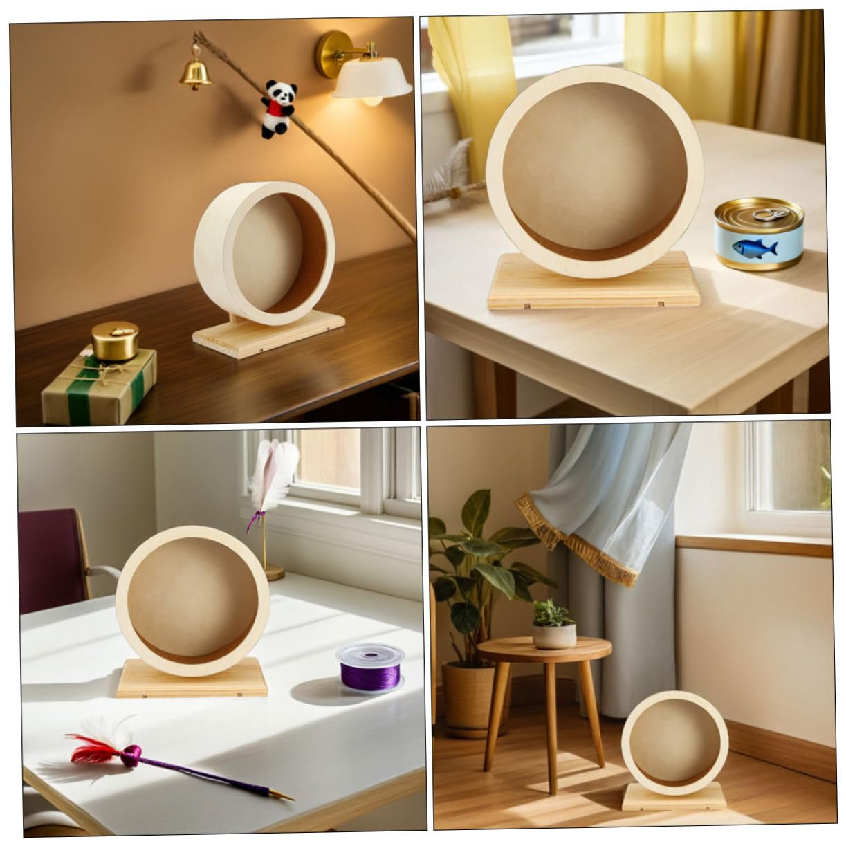 2 Piezas Rueda Silenciosa de Madera para Hámster y Cobayas con Superficie de Corcho Antideslizante Ejercicio Estable para Chinchillas y Pequeños Roedores
