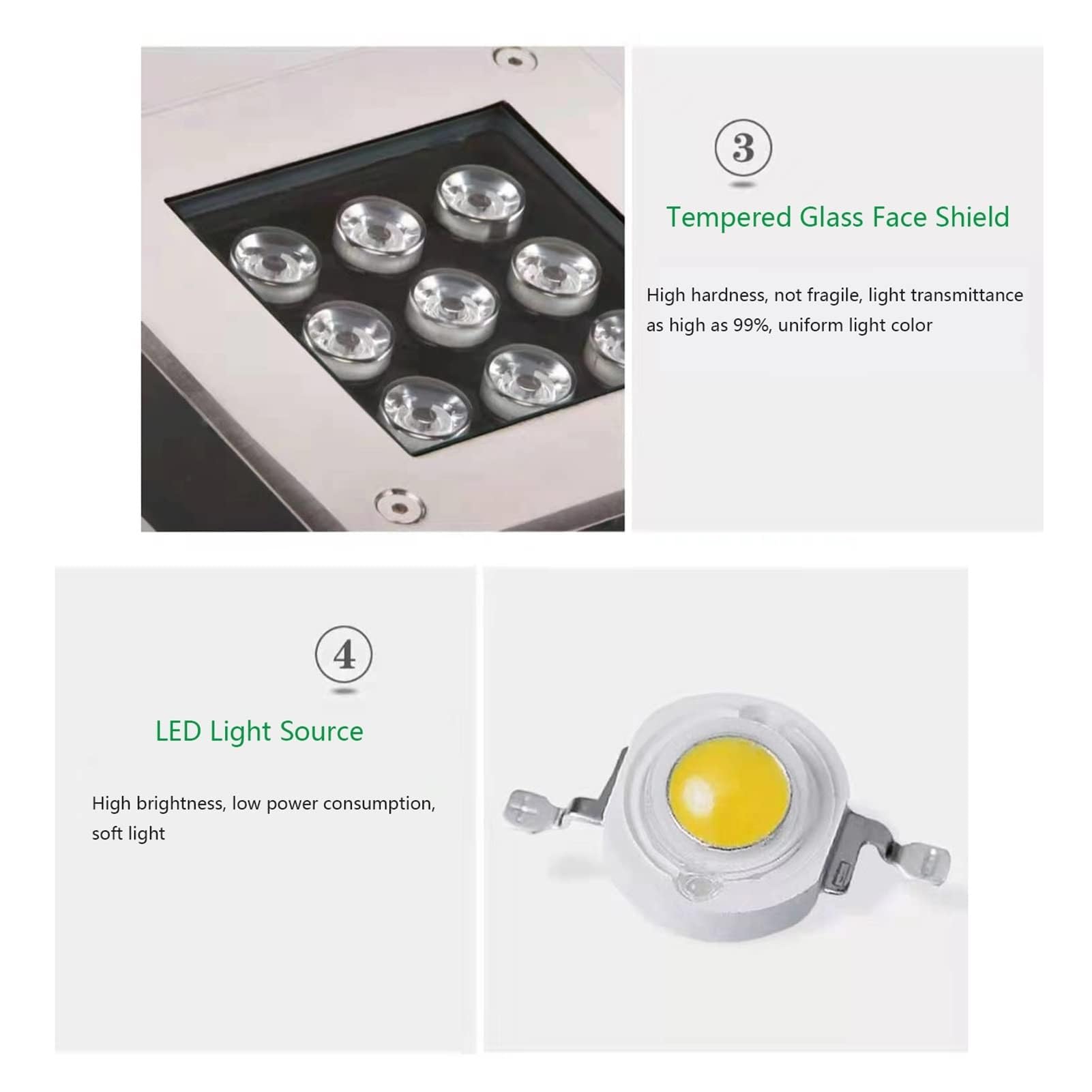 Generisch Lampa ogrodowa LED, zestaw 4 reflektorów LED do zabudowy na drogi – wodoszczelne oświetlenie zewnętrzne IP66, kwadratowe lampy stojące do zabudowy, do ogrodu, na wjazd, taras i stopnie
