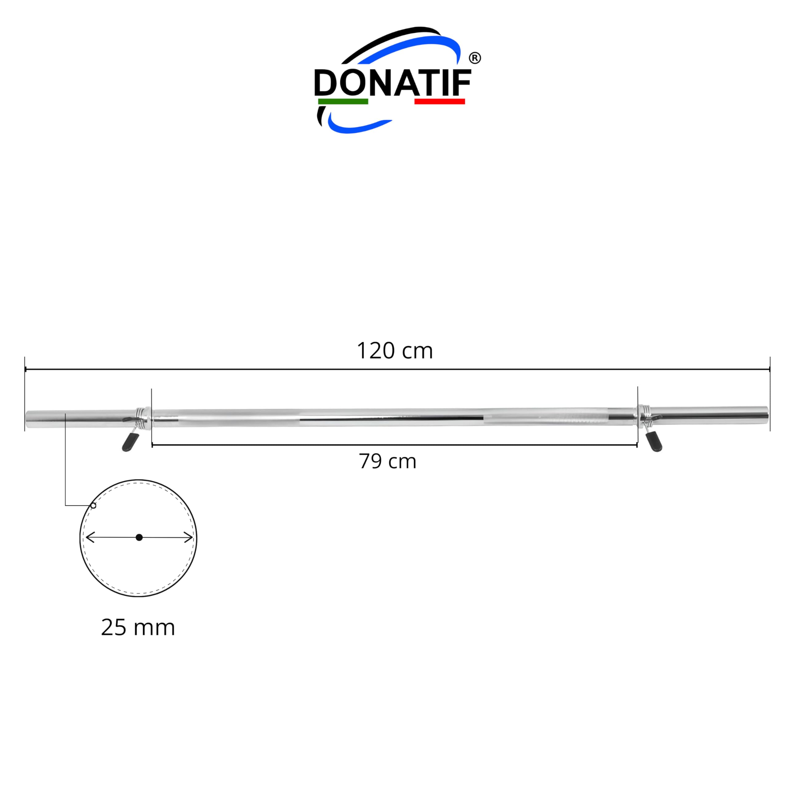 Bilanciere Palestra in Acciaio con Fermadischi Inclusi - Bilanciere 25mm Cromato 120 cm (5 KG) - Attrezzi Palestra Casa - Fitness Home Gym - Allenamento a Casa ottimale
