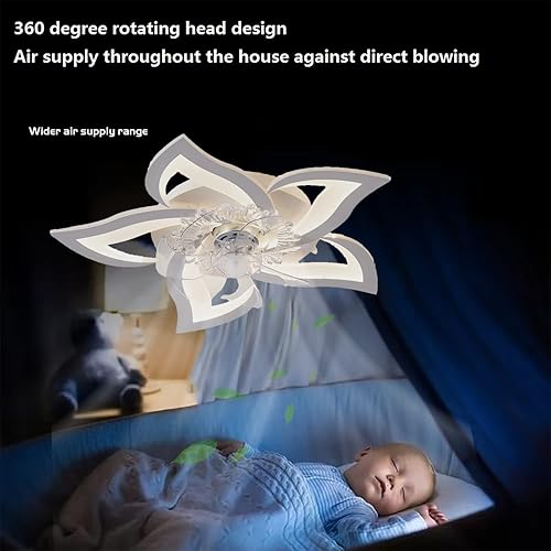 Miniatura 7 de Becailyer Ventilador de techo moderno con luces, LED de 27 pulgadas y 50 W, regulable, creativo, forma de flor, montaje empotrado, lámpara de