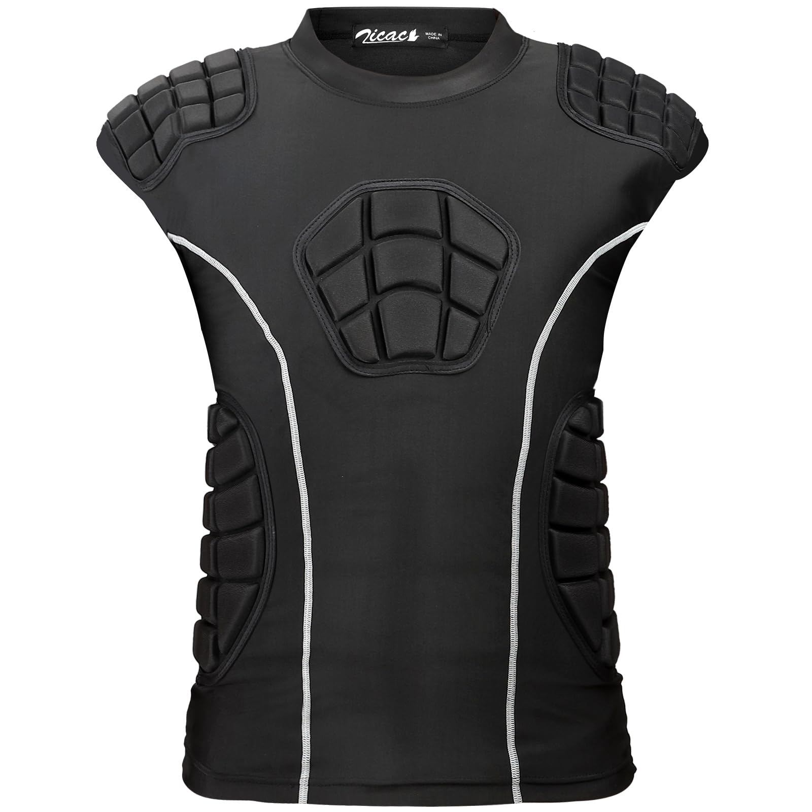Zicac Kompressionsshirt Herren Atmungsaktiv Compression Shirt, Aufprallschutz Protektorenweste, Multidirektionaler Schutz Sport Tshirts Herren für Fußball Basketball