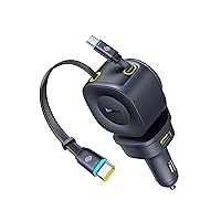 Baseus Caricatore Auto Retrattile 163W, Adattatore di Ricarica Rapida 4 Porte USB