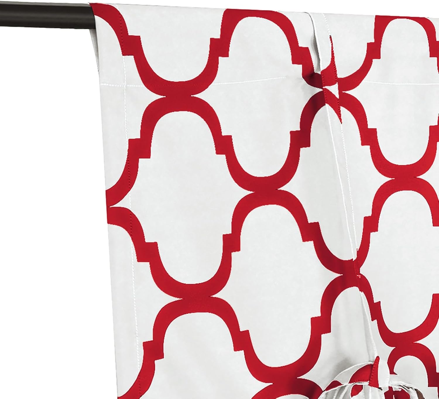 Melodieux Moroccan Thermal Insulated Tie Up Shade Room Darkening Blackout Rod Pocket Curtain for Small Window, 42 by 63 Inch, Off White/Red (1 Panel)