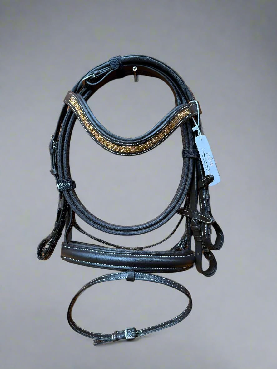 Eco Softy Leather Horse Show Bridle Diamante Browband and Comfort Padding Brown Colour (Full)