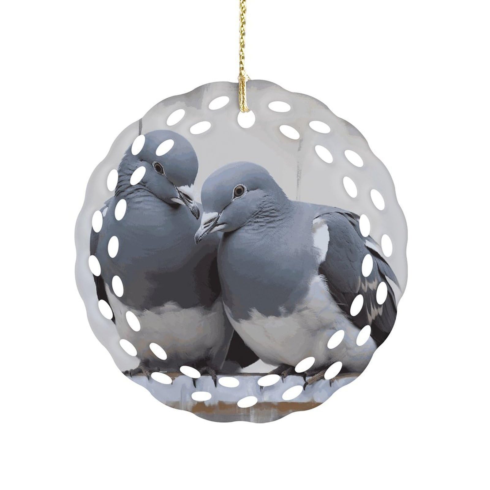 Fodpand Women's Style Doves Ceramic Ornament For Home Decor 3.2" Round Tree Decoration Christmas Ornaments For Men Double-Sided Design
