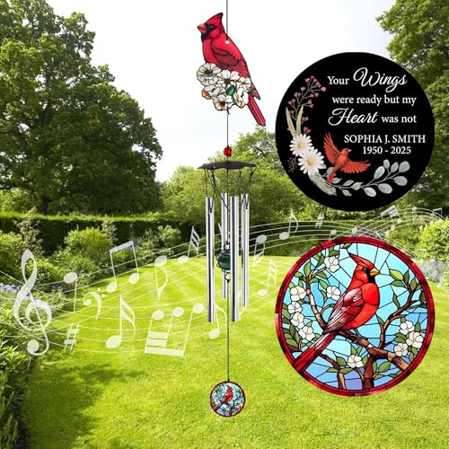 Image of ASTARIN Cardinal 24 in Personalized Wind Chimes, Memorial Gifts for Loss of Loved One Mother Dad, Grief Gifts for Women, Condolences Gift for Funeral, Patio Garden Decoration