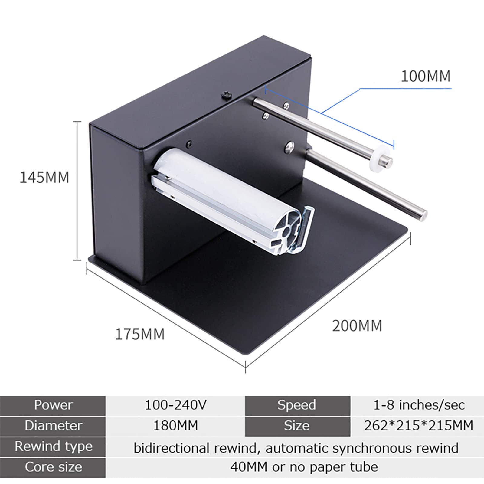 Riavvolgitore Automatico per Etichette da 180 mm, Staccabile, Dimensioni Nucleo Rotolo (40 mm o Tubo di Carta), Adatto a Varie stampanti