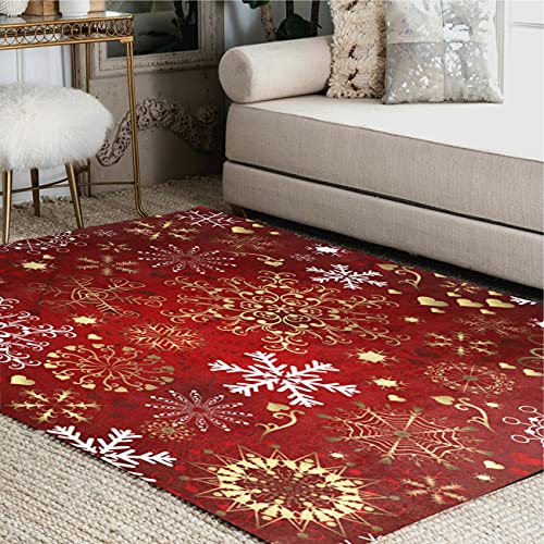 ALAZA Christmas Red Gold and White Snowflake Winter Area Rug Rugs for Living Room Bedroom 7' x 5'