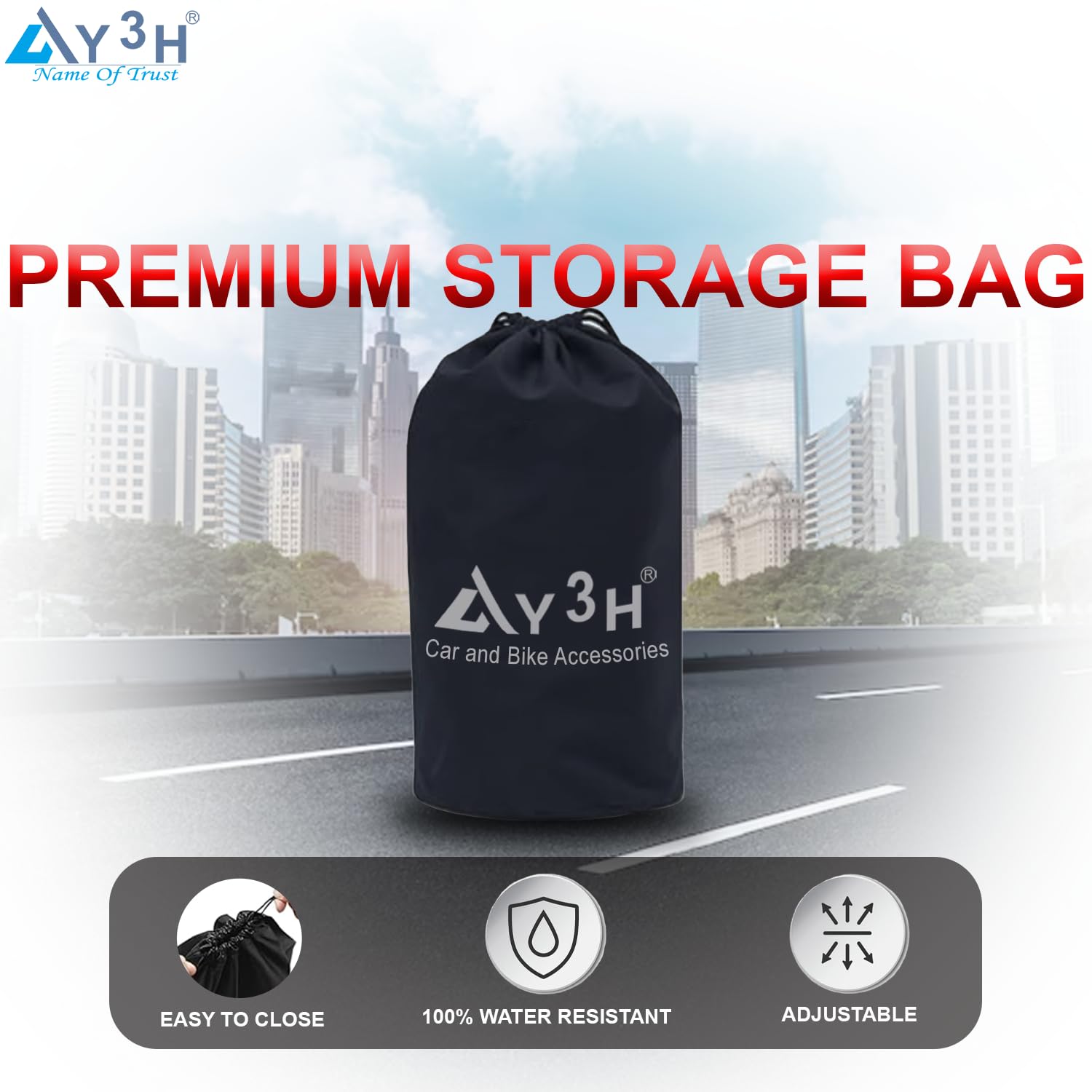 Y3H - Bike Body Cover Compatible with Bullet 350 Cc Full Body with Dust Proof, UV Rays Protective, Tripple Stitching & Lightweight Two Wheeler Covers - Black with Waterproof Blue Piping 4