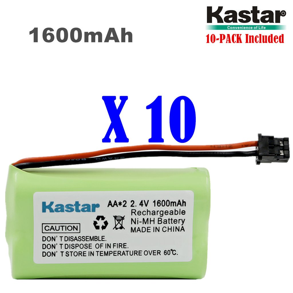 Kastar10-Pack AAX2 2.4V 1600mAh MSM Plug Ni-MH Rechargeable Battery Replacement for Uniden BT1007 BT-904 BBTY0700001 CEZAi2998 DCX150 DECT1500 D1484 Panasonic HHR-P506 Home Handset Telephone