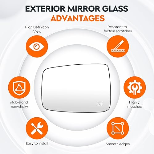 Miniatura 6 de Youxmoto Espejo lateral de vidrio para Dodge Ram 1500 2009-2017 Ram 2500 2010-2018, Espejo lateral izquierdo del conductor y derecho del pasajero