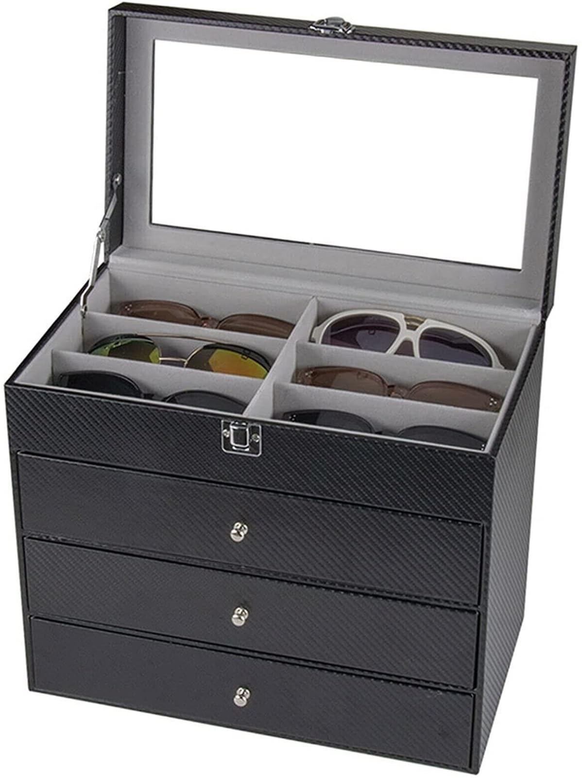 Sonnenbrillen Aufbewahrung 4-lagige Sonnenbrillen-Organizer-Box, Brillen-Aufbewahrungsbox, Display Brillenaufbewahrung