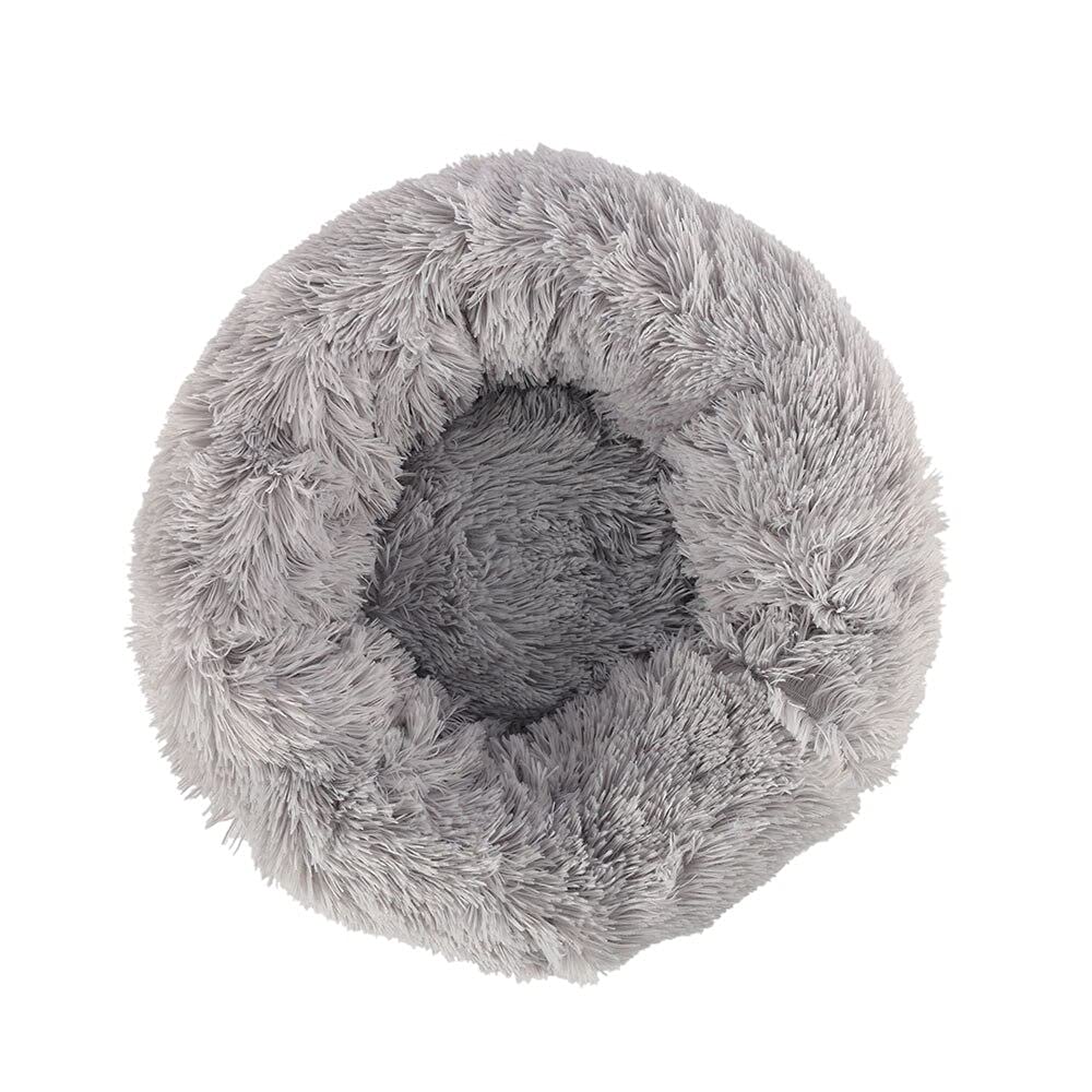 Lit chien et chat panière luxe ronde en peluche douce gris clair