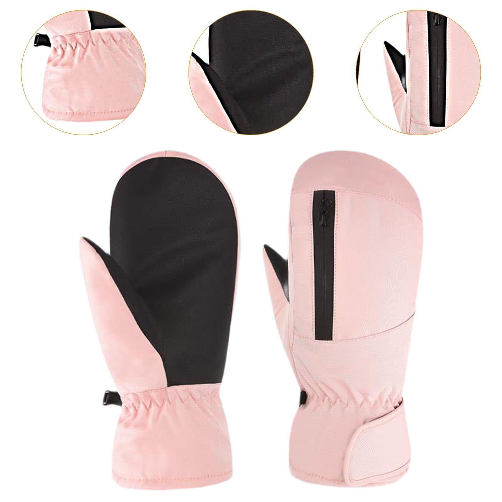 Vaveren Winter Ski Mittens Snowboarding Gloves Waterproof Skiing Equipment Windproof Ski Gloves Snow Mitts for Skating Outdoor Skiing, Pink