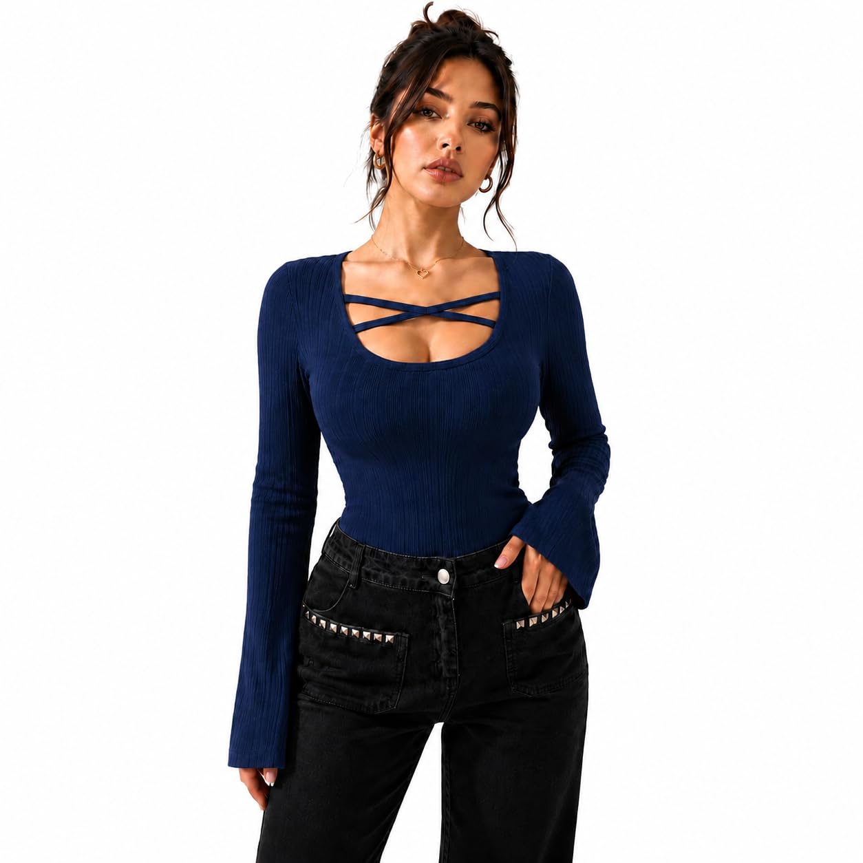 Women Fashion Bodycon Top | Ribbed Knit Long Sleeve Top-image-19