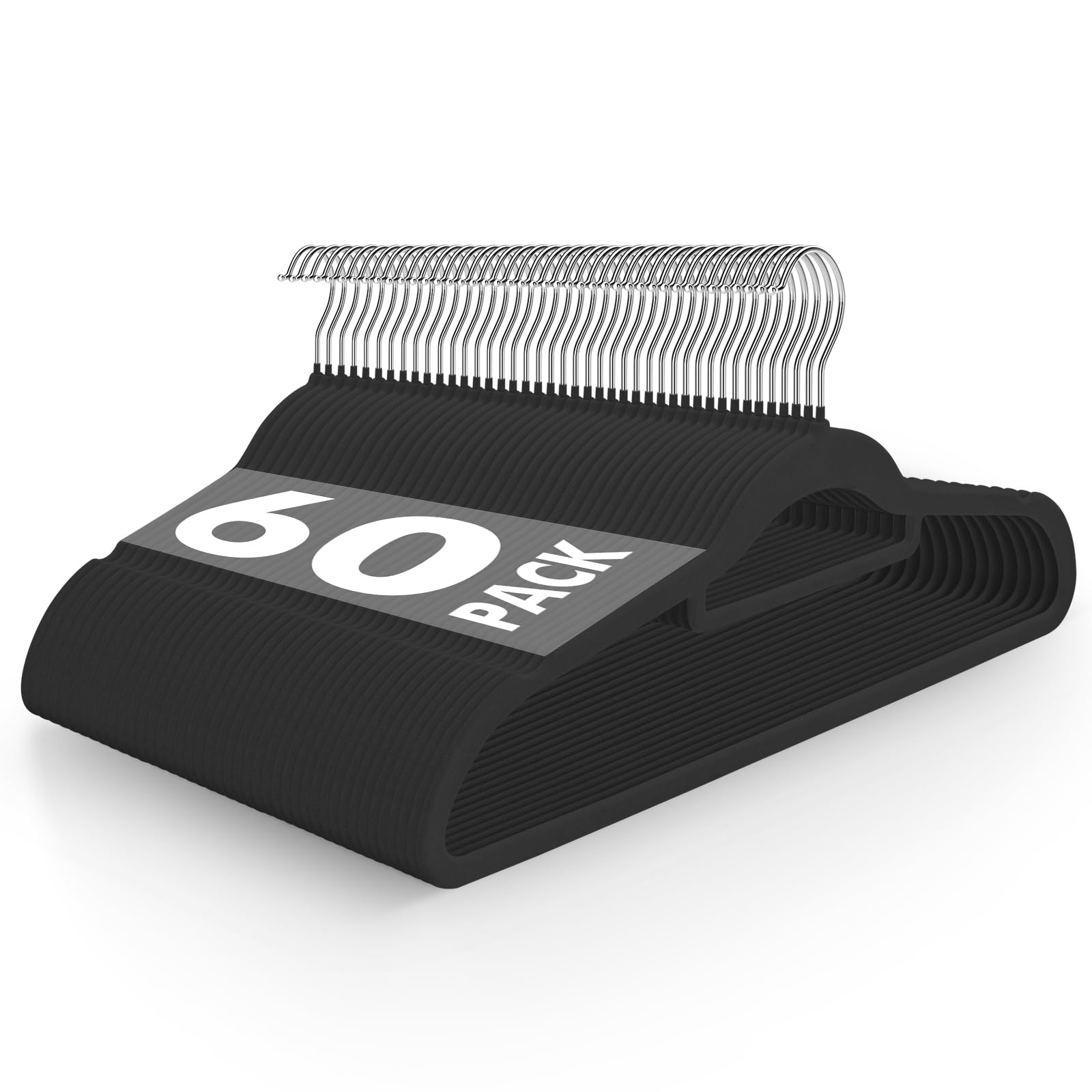 Velvet Clothes Hangers 60 Pack Space Saving Standard Black Hangers of Non-Slip Adult Heavy Duty Coat Hanger with 360°Swivel Hook