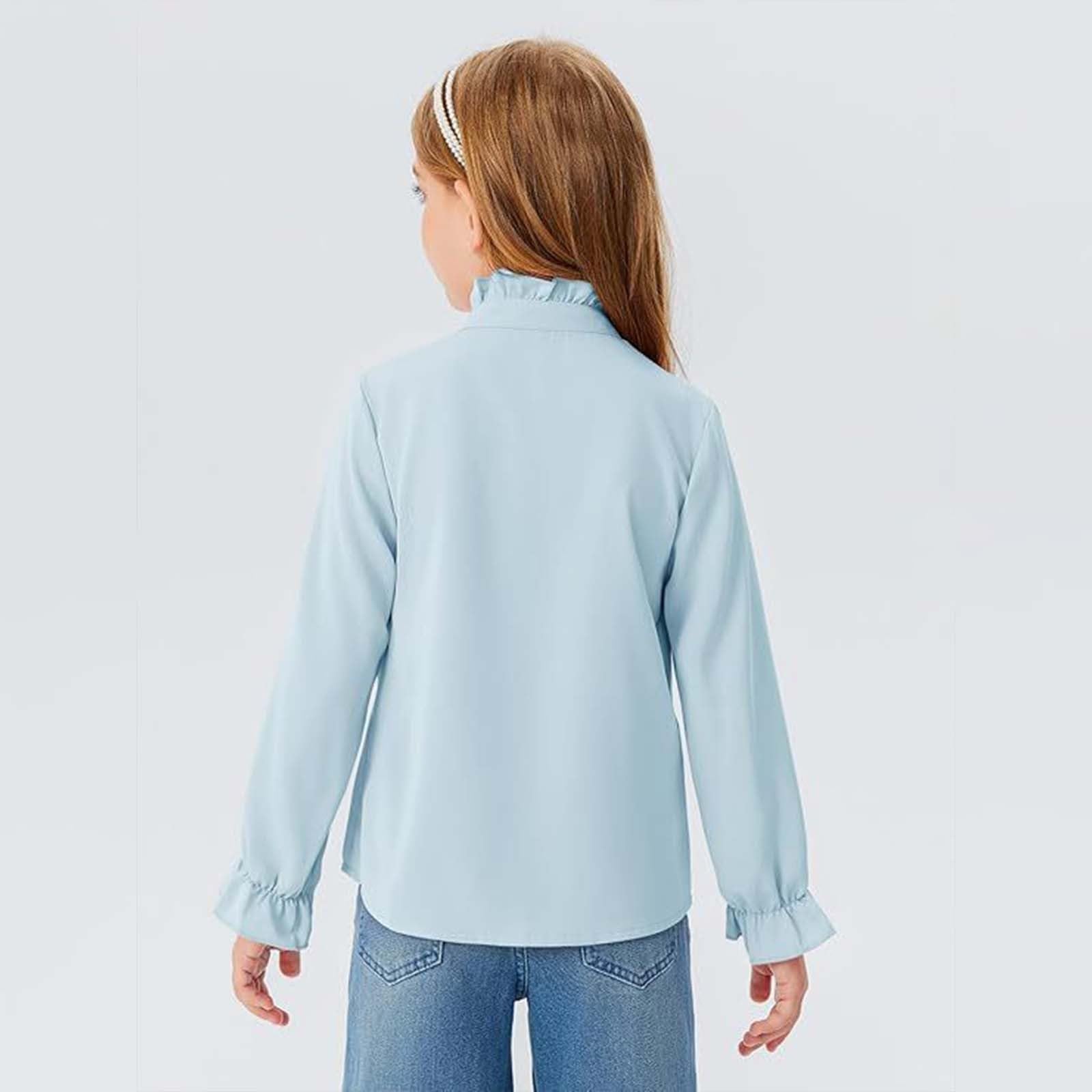 Camisa de manga larga para niñas, con botones, cuello con volantes, casual, para la escuela, formal, camisa de princesa suave