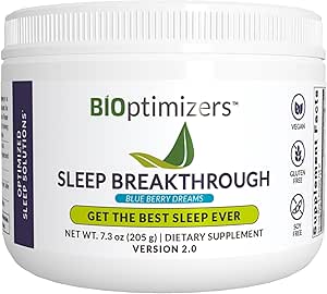 BiOptimizers Sleep Breakthrough 2.0 – Natural Support Supplement | Calming Relief Aid Adults | Non Habit Forming | 202.5 g Powder Blue Berry Dreams