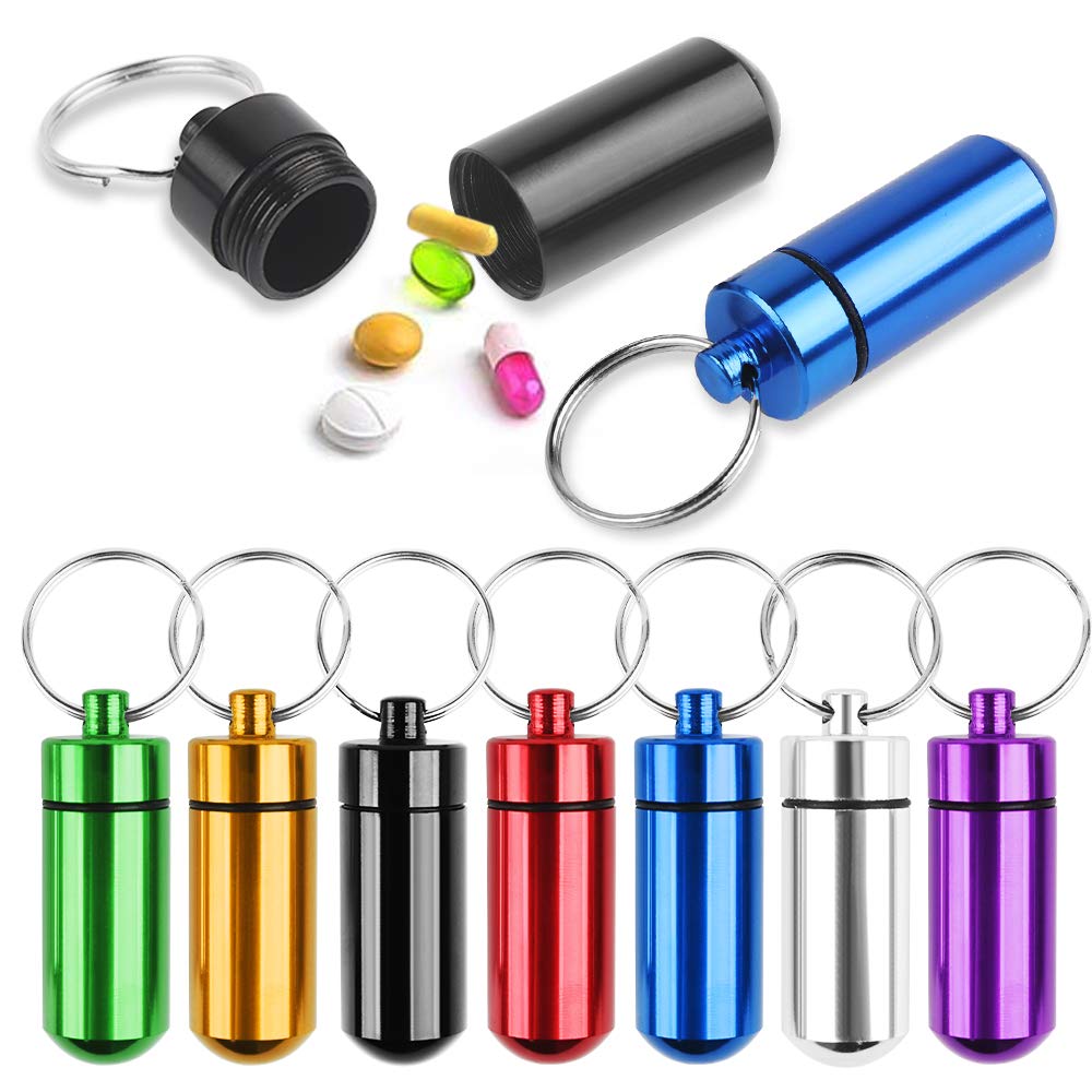 Dadabig 9 Pezzi Portapillole Portachiavi, Portapillole Portatile Contenitore di Medicine Scatole per Compresse Pillole Vitamine-7 Colori