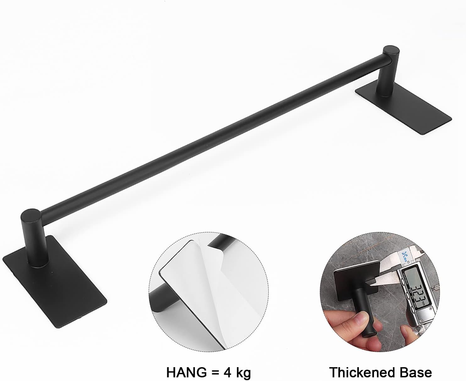 NearMoon Self Adhesive Bathroom Towel Bar- Stainless Steel Bath Wall Shelf Rack Hanging Towel Stick On Sticky Hanger Contemporary Style, NO Drilling (2 Pack, Matte Black, 12-Inch Towel Rack)