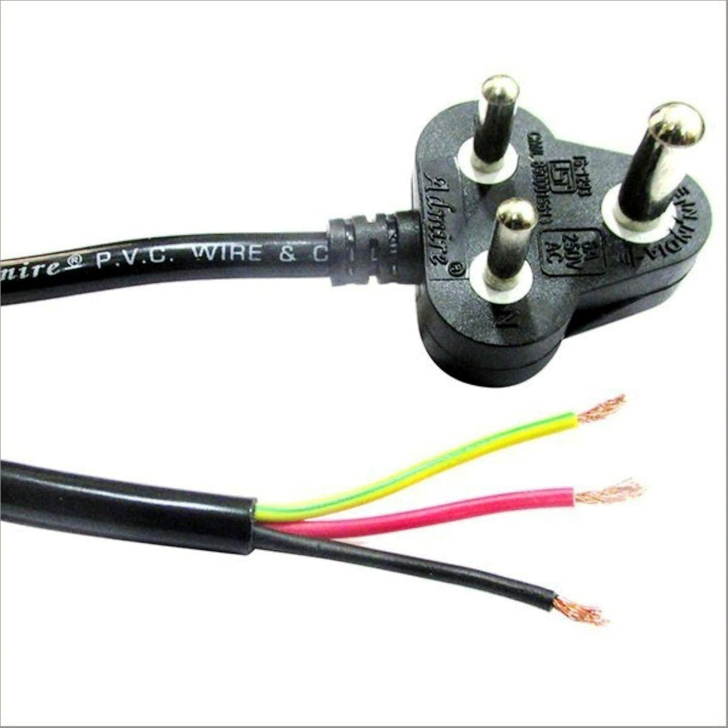 CS 3 Pin Heavy Duty Copper Replacement Power Supply Cord 1.8 Meter / 6 feet Cable AC Extension for Universal AC Appliances 3 Core/Upto 10 Amp. Repairing Uses. (3 Pin Male to 3 Open Wire)-image-37