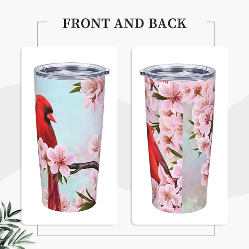 Miniatura 9 de Spring Flowers - Vaso de viaje de 20 onzas con tapa y pajita, diseño de pájaros cardenales en ramas de almendras, taza de café aislada, regalo para