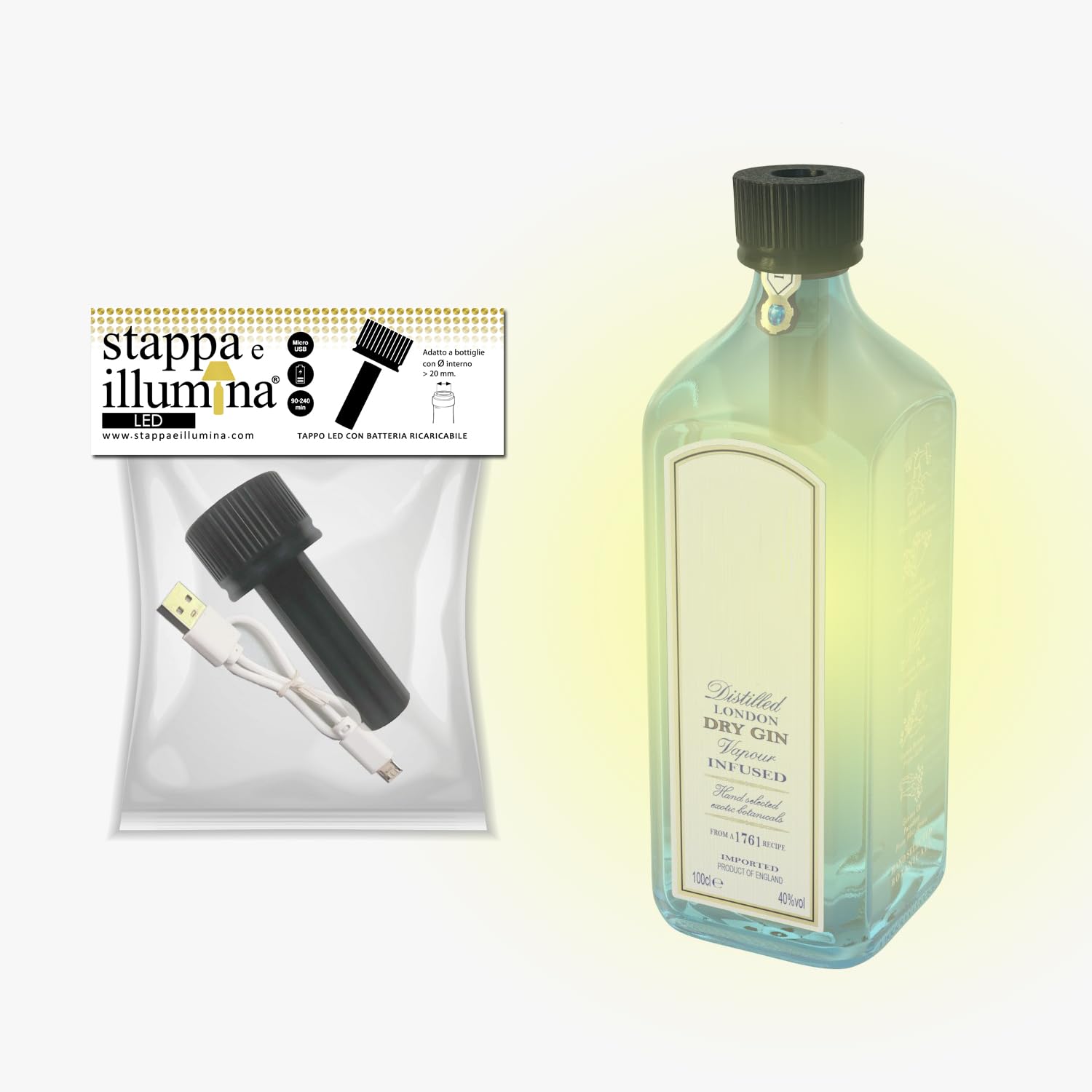 Paralume Per Bottiglia Wireless Ricaricabile USB – Luce A LED Con 3 Tonalità, Touch, Batteria 1000 MAh, Per Bottiglie Di Vino