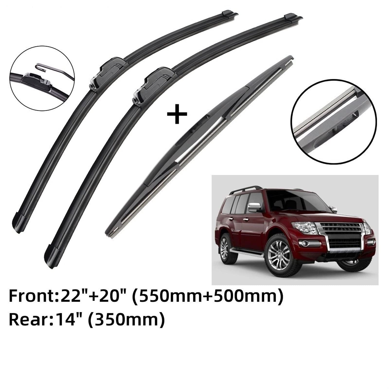 Tergicristallo per Auto per Mitsubishi per Pajero per Shogun per Montero V80 V87 V93 V97 2007-2020 Anteriore Posteriore Tergicristallo Spazzole Accessori J Gancio Spazzola Tergicristallo