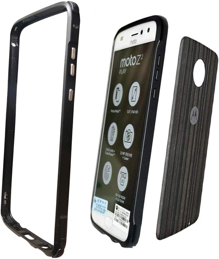 Moto Z2 Play Case,[with 1 Back Film ] Aluminum Metal Bumper Frame Cover Compatible with Moto Mods Protective for Motorola Moto Z2 PlayBlack