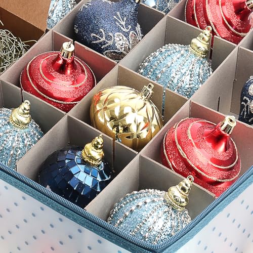 Image of Hearth & Harbor Christmas Ornament Storage Box With 4 Inner Tray Dividers - Plastic Ornament Storage Container For 64 Holiday Ornaments or Decorations