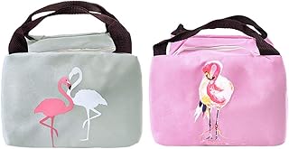 iSuperb Borsa Termica Sacco per il Pranzo Borsa Porta Pranzo Impermeabile Termico Lunch Bag Fenicottero Borsa Isolante Carina per Adulto e Bambini (rosa + grigio)