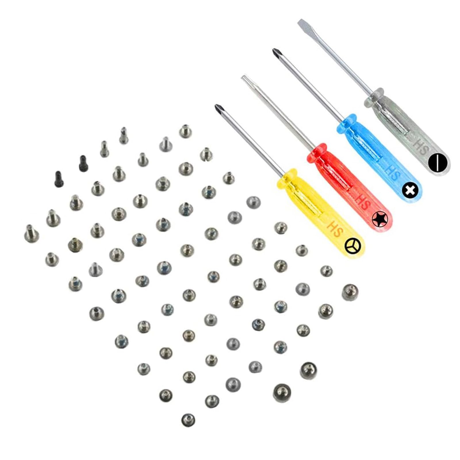 MMOBIEL Screw Set for iPhone 14 – Complete Full Screw Set Replacement - Comprehensive Repair Kit Includes Pentalobe Bottom Screws in Black, Silver and 4 Screwdrivers