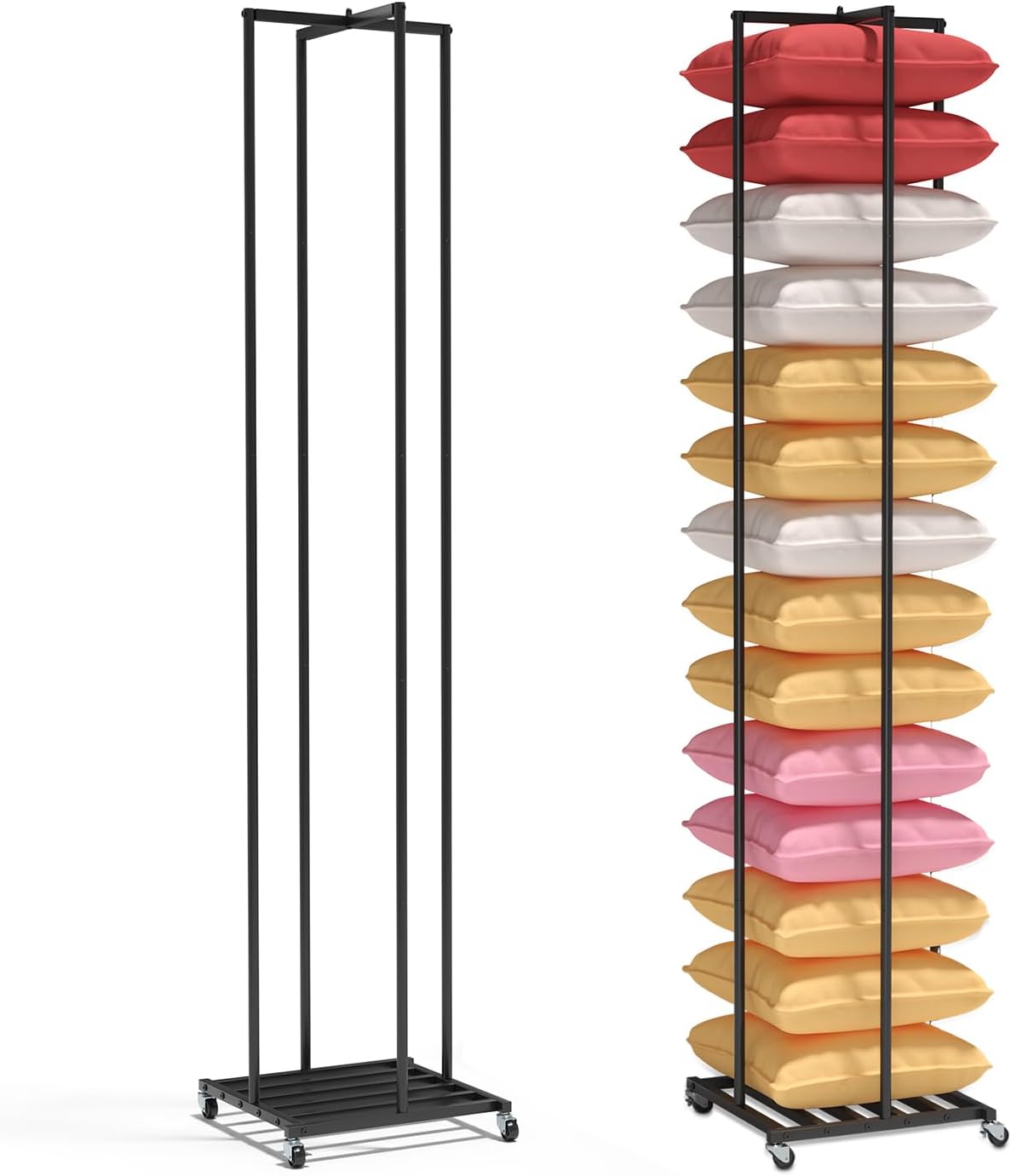 lukar Pillow Storage Rack, Throw Pillows Storage Shelves for Retail Store, Metal Ajustable Pillow Display Rack with Wheels, Couch Pillow Holder Storage Organizers for School Home Hotel