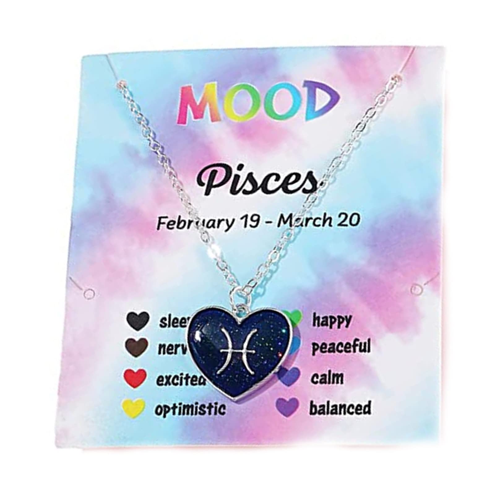 Caiyao12 Constellation Sign Heart-shaped Pendant Necklace with Card Adjustable Chain Enamel Zodiac Thermochromic Necklace for Women Men Color Changing Mood Astrology Horoscope Jewelry