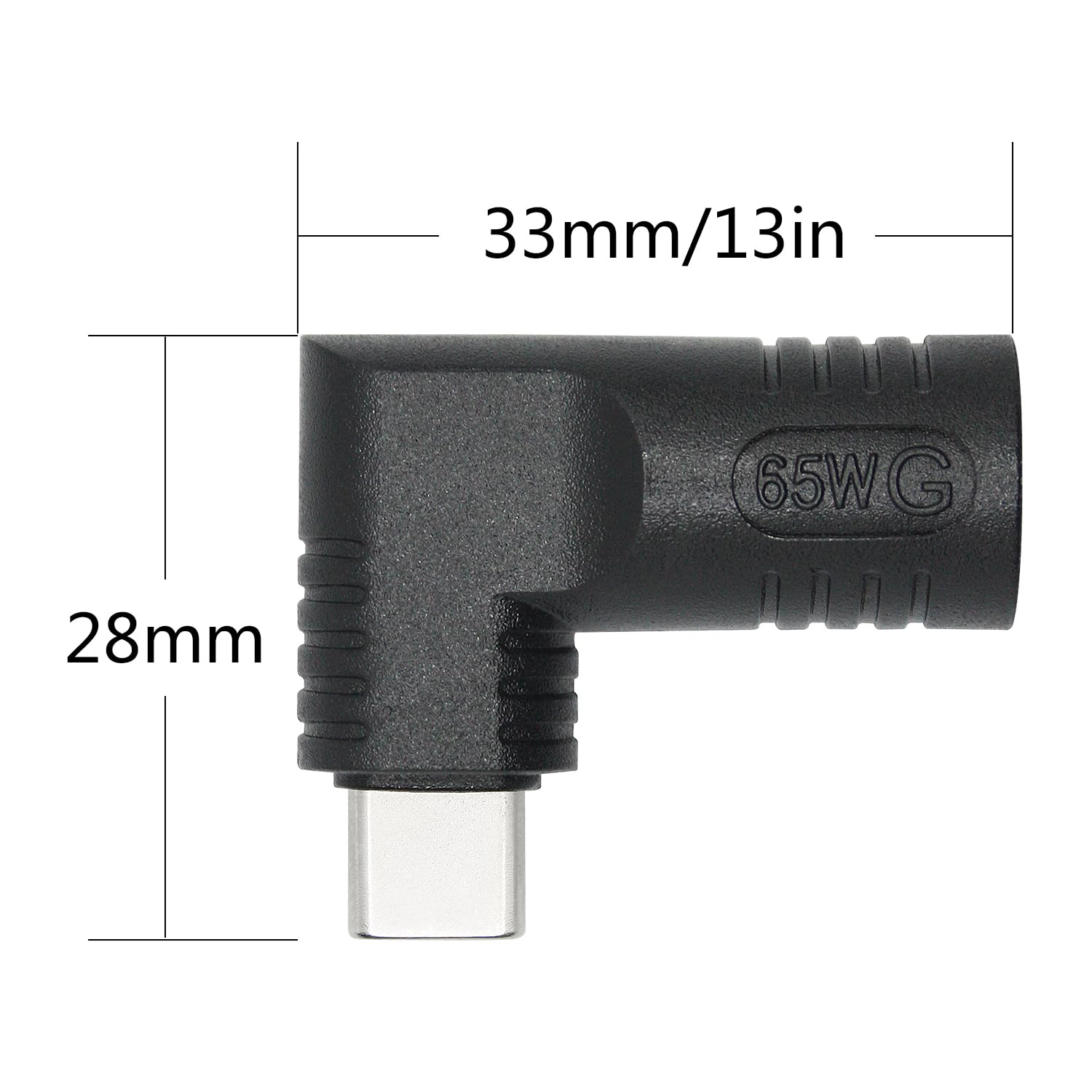 Kątowy adapter złącza DC 5521 na USB C, 90 stopni PD 65 W DC 5,5 mm x 2,1 mm na USB typu C, męski adapter ładowania do laptopa, telefonu, czarny
