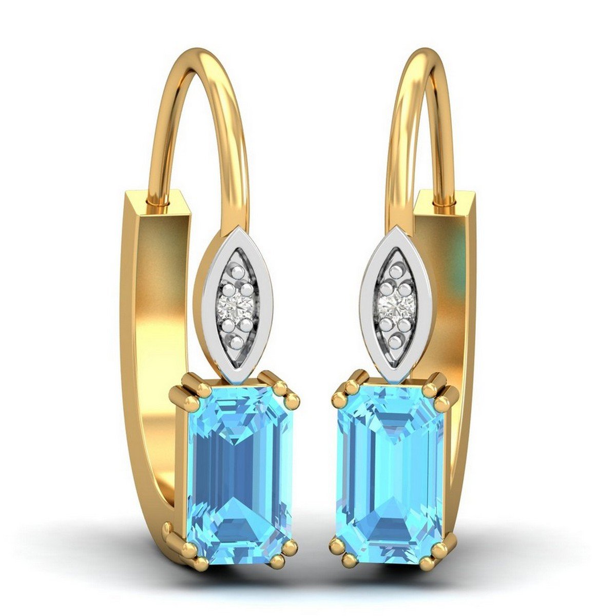 kuberbox 18KT Yellow Gold Diamond Meridian Topaz Blue Hoop Earrings for Women-picture-26